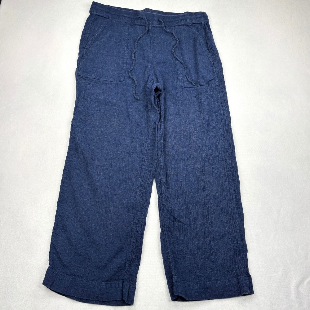 Pure Jill JJill Pants Womens Small Navy Linen Cotton Gauze Wide Leg Crop Size S